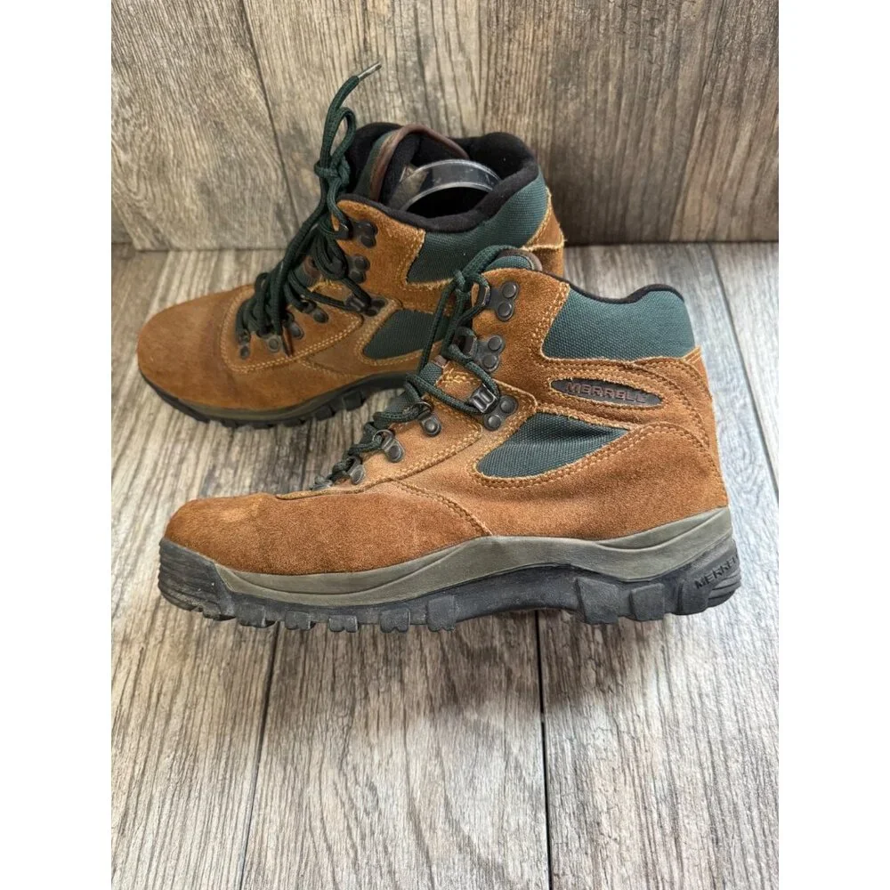 Merrell Eagle Tan Green Men's Outdoor Hiking Boots Size 9.5